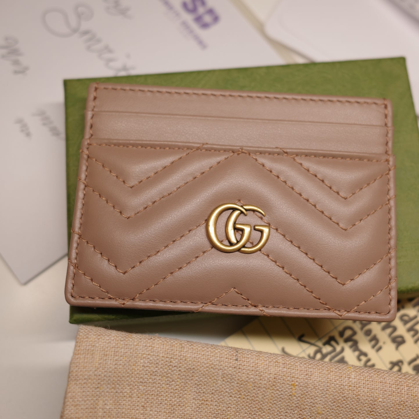 GUCCI Marmont Rose Taupe Card Case