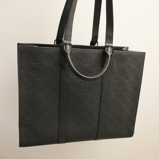 LOUIS VUITTON Black Taurillon Leather Sac Plat 24H Tote Bag