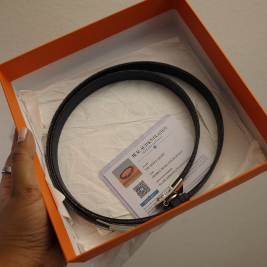 HERMES Denim Epson Rivale Kelly 18 Belt