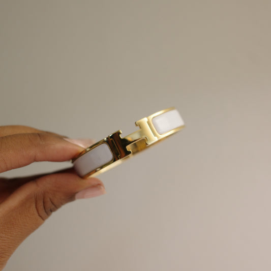 HERMES Clic H Bracelet White and Gold