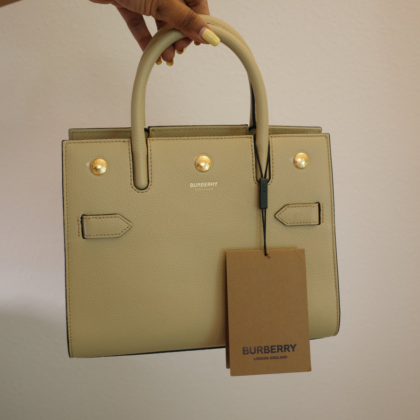 BURBERRY Beige Small Leather Top Handle Bag