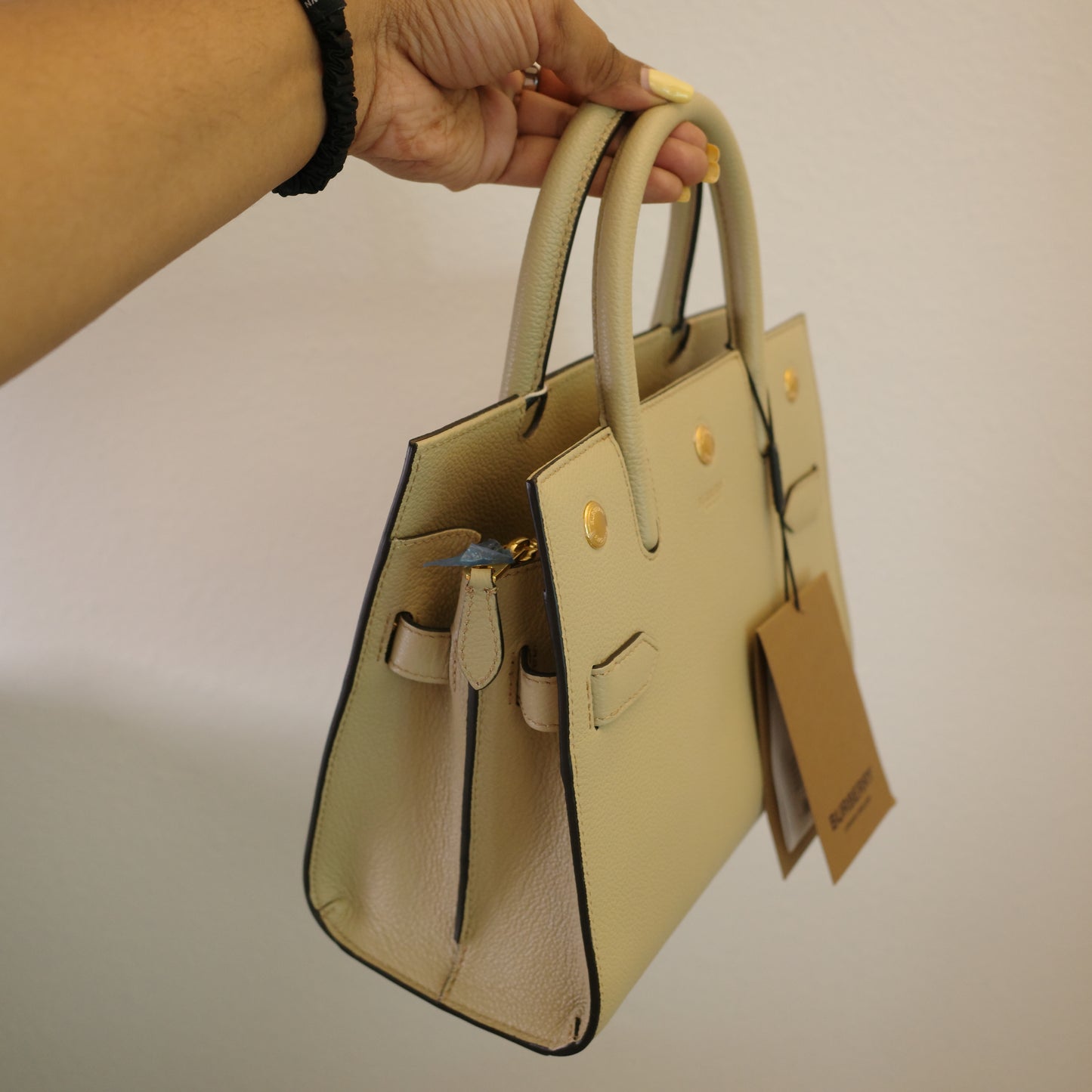 BURBERRY Beige Small Leather Top Handle Bag