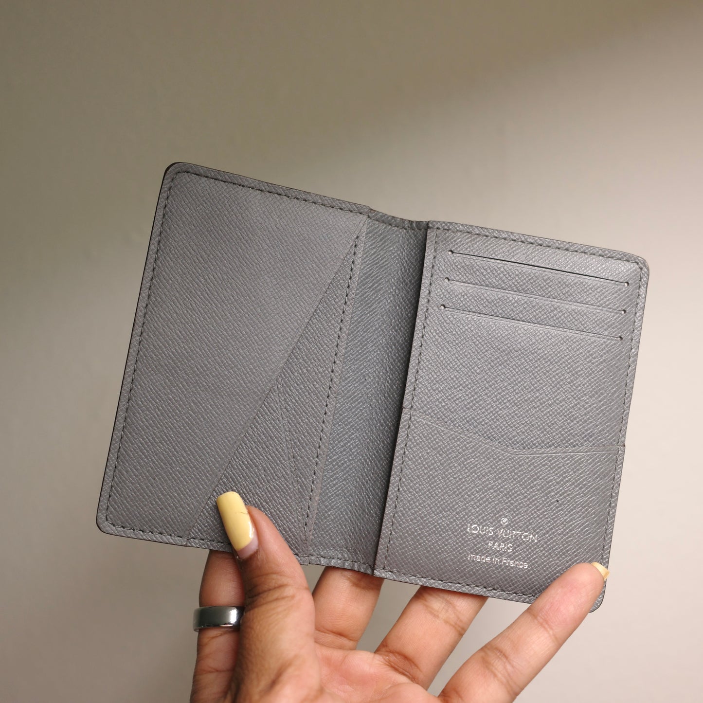 LOUIS VUITTON Grey Taiga Leather Pocket Organizer Wallet