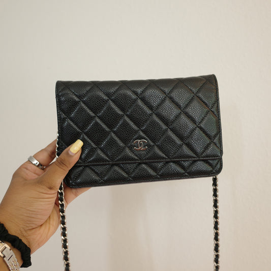 CHANEL Caviar Black Silver HW WOC Wallet on Chain