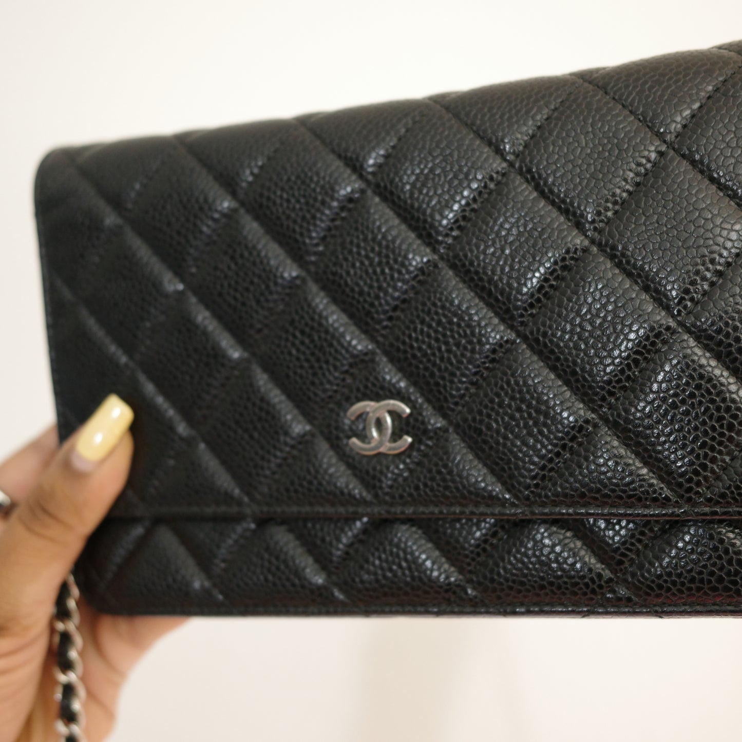 CHANEL Caviar Black Silver HW WOC Wallet on Chain