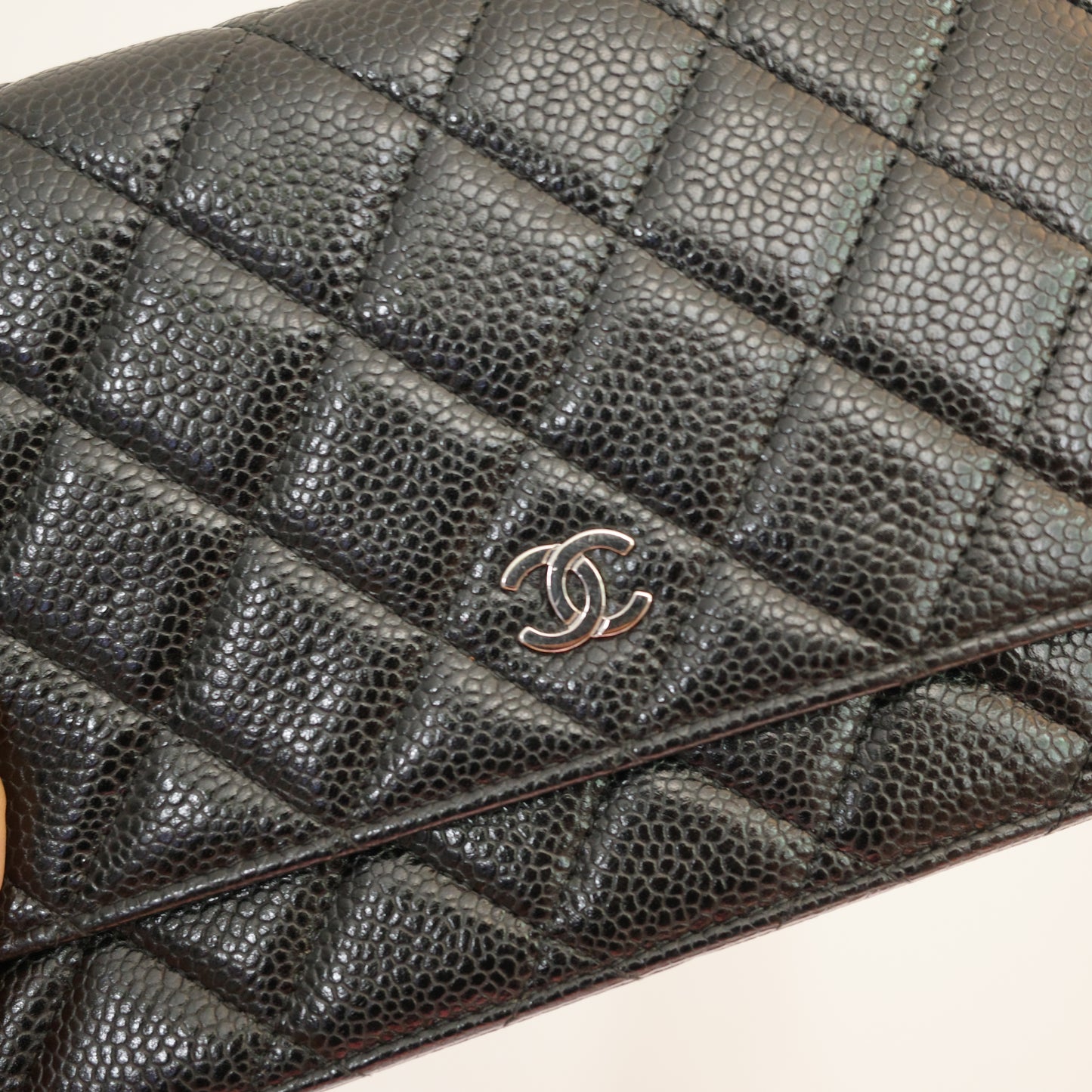 CHANEL Caviar Black Silver HW WOC Wallet on Chain