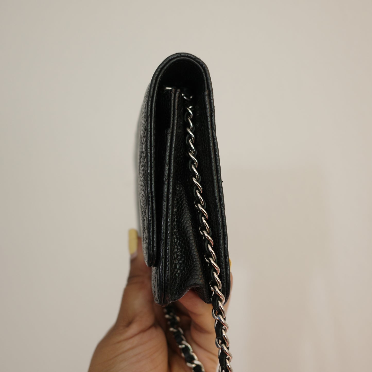 CHANEL Caviar Black Silver HW WOC Wallet on Chain