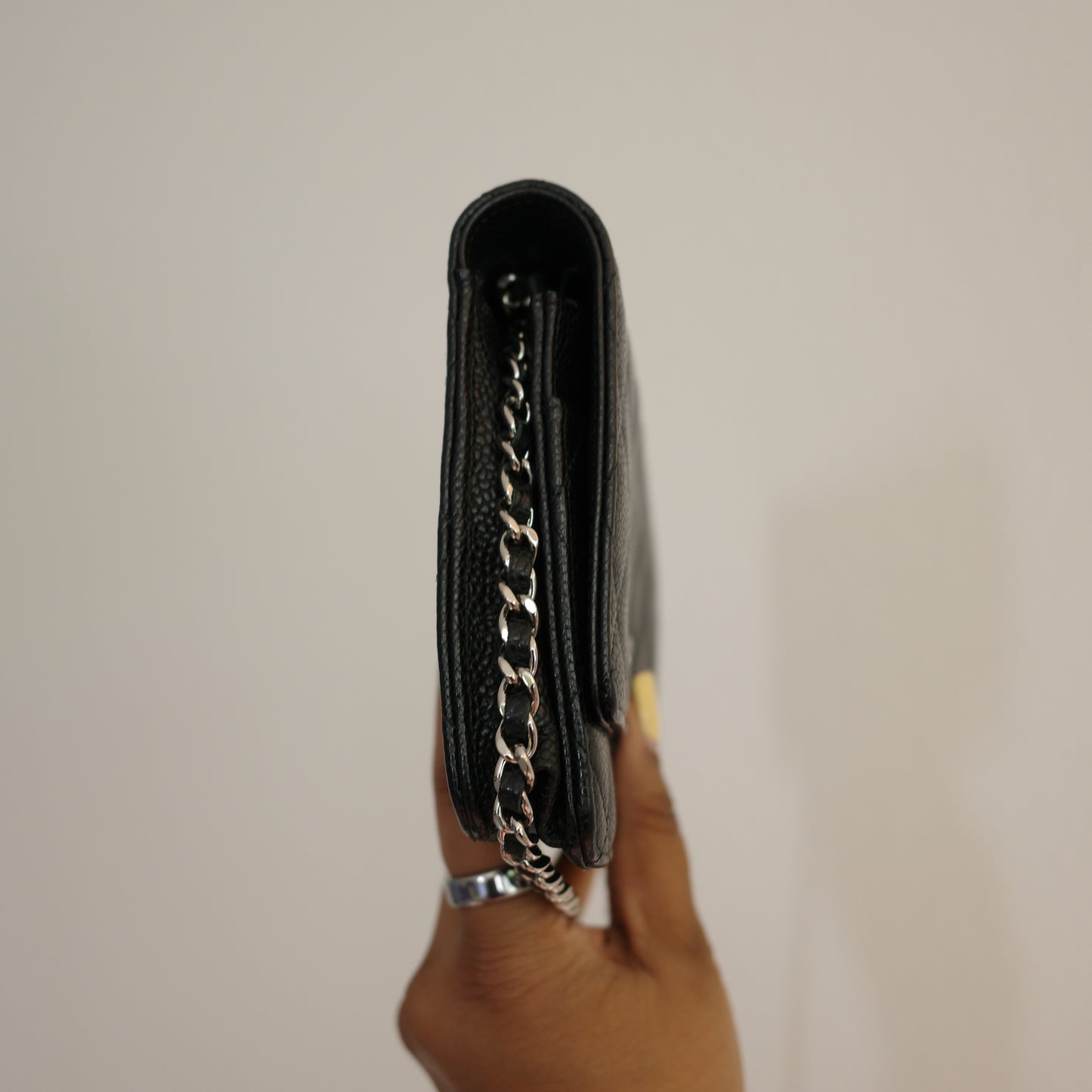 CHANEL Caviar Black Silver HW WOC Wallet on Chain