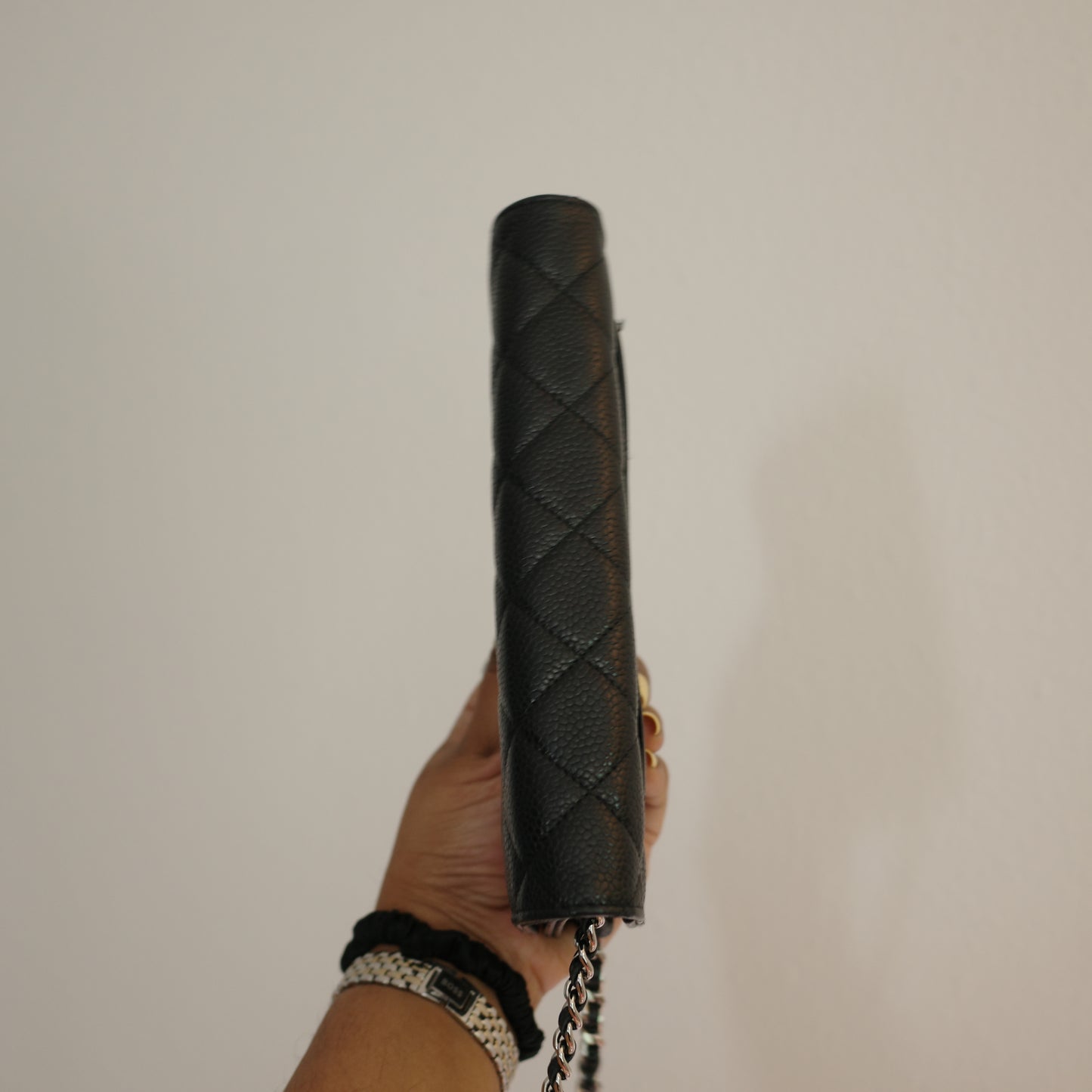 CHANEL Caviar Black Silver HW WOC Wallet on Chain