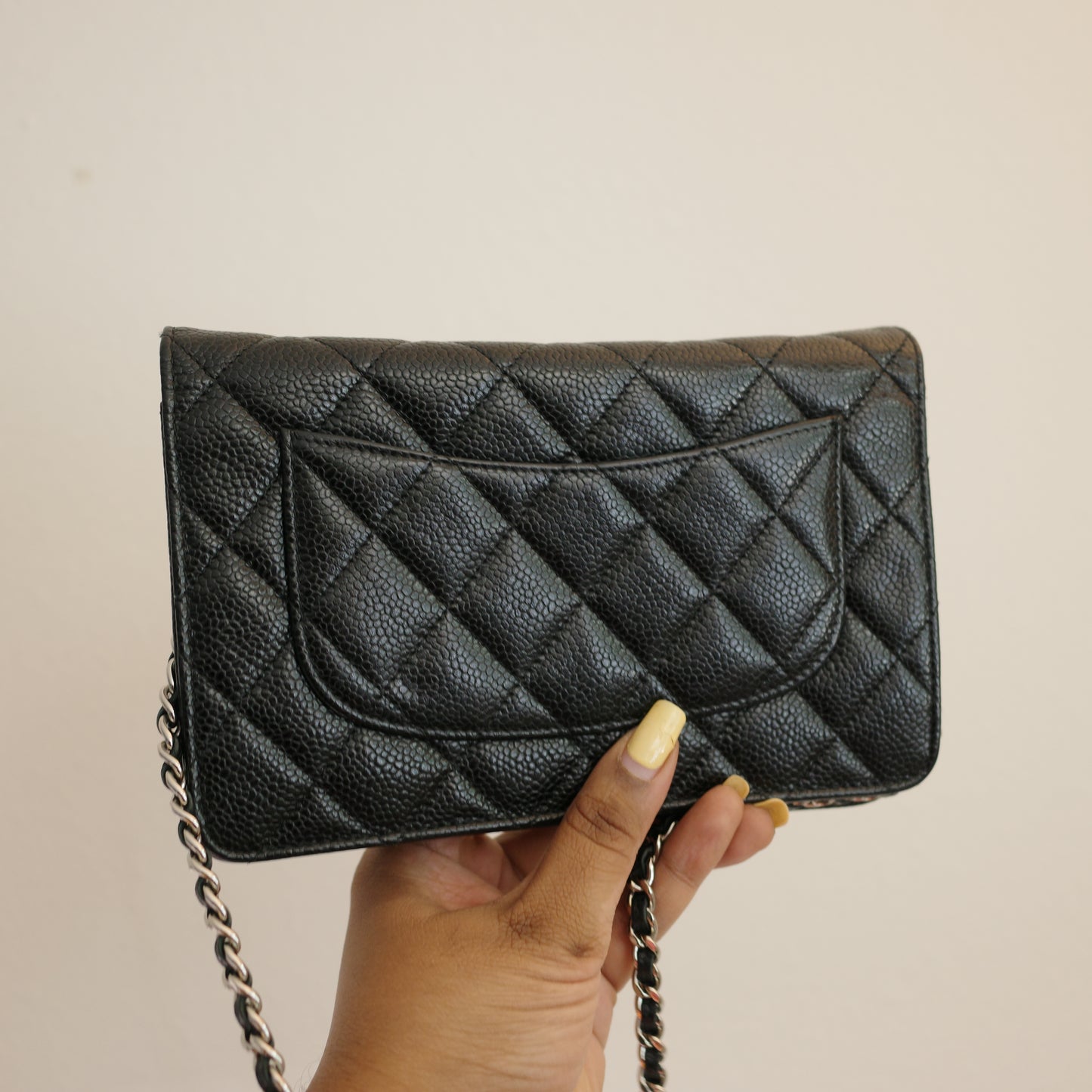 CHANEL Caviar Black Silver HW WOC Wallet on Chain