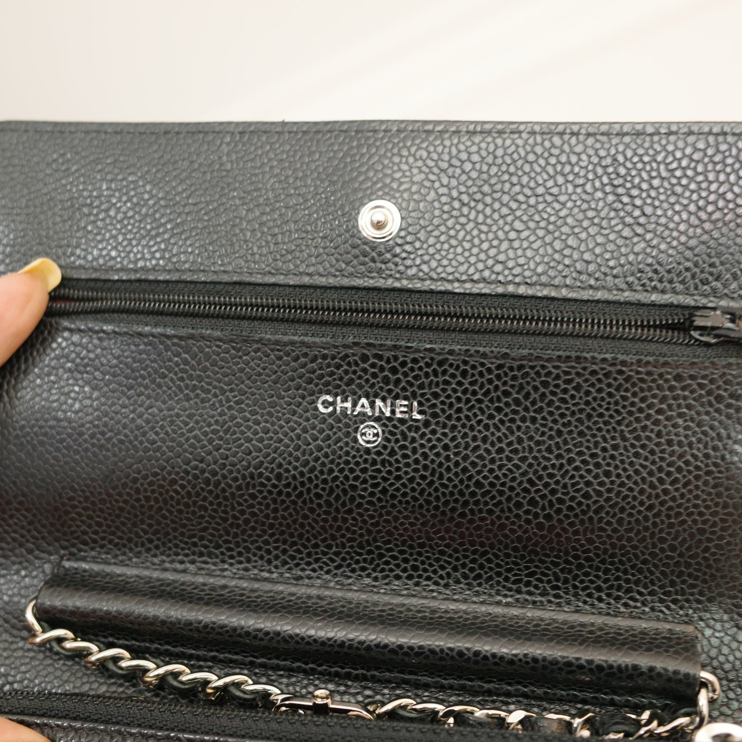 CHANEL Caviar Black Silver HW WOC Wallet on Chain