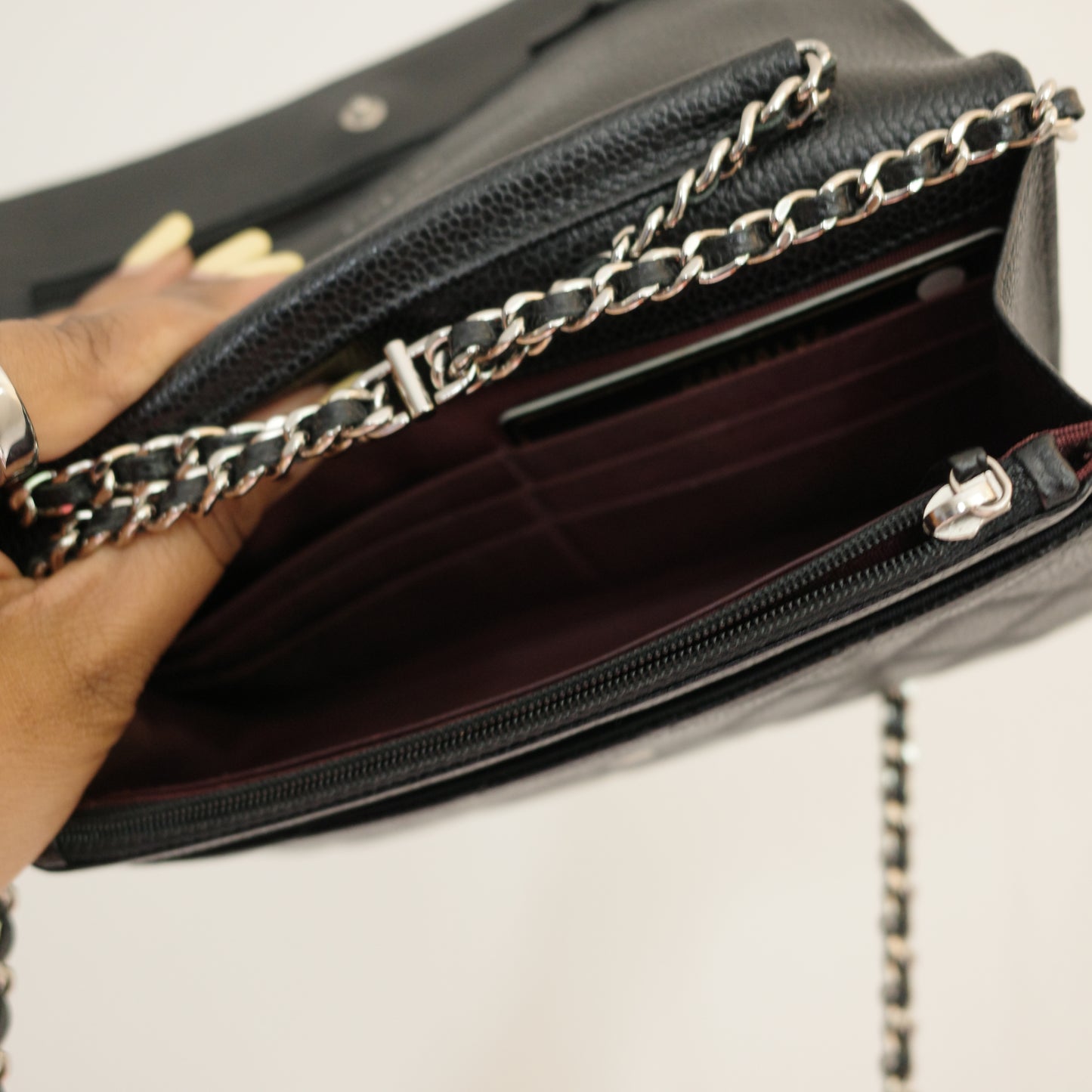 CHANEL Caviar Black Silver HW WOC Wallet on Chain