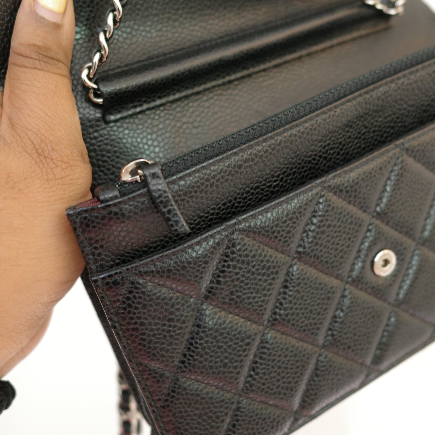 CHANEL Caviar Black Silver HW WOC Wallet on Chain