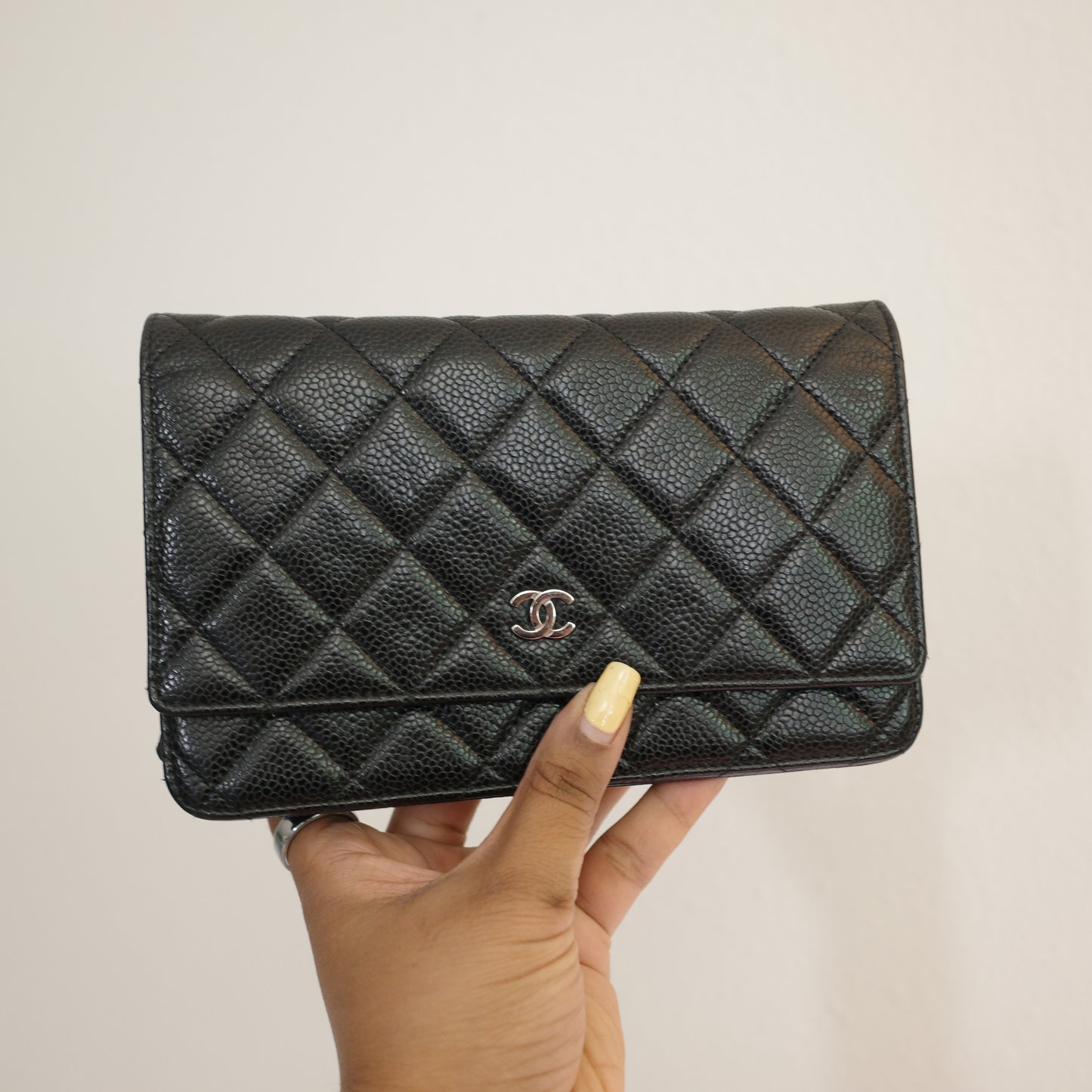 CHANEL Caviar Black Silver HW WOC Wallet on Chain