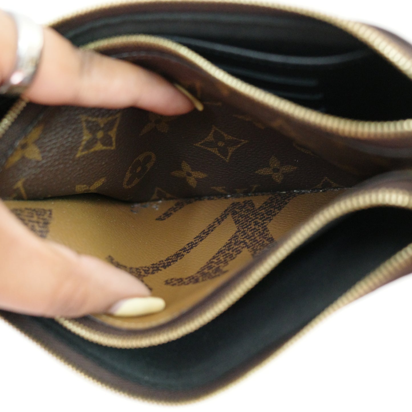 LOUIS VUITTON Double Zip Pochette Crossbody Monogram Reverse