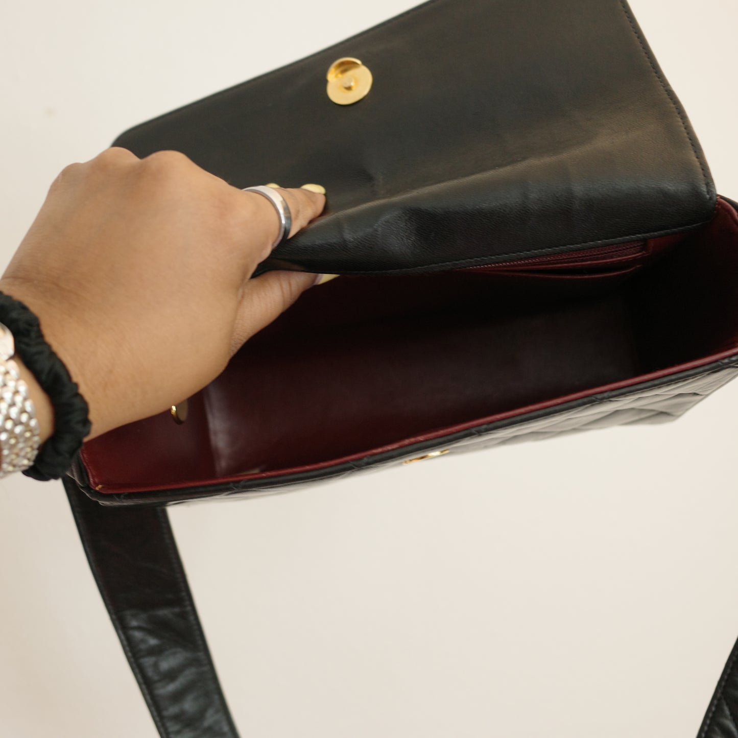 CHANEL 1994 Lambskin Quilted Black Shoulder Crossbody Bag
