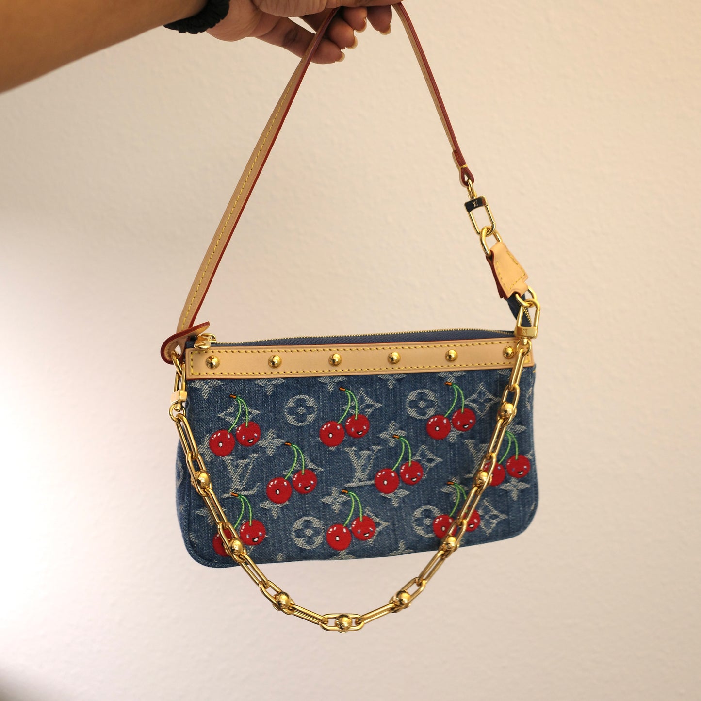 LOUIS VUITTON LV x TM Murakami Denim Cerises Cherry Pochette Accessoires 25th Anniversary Edition