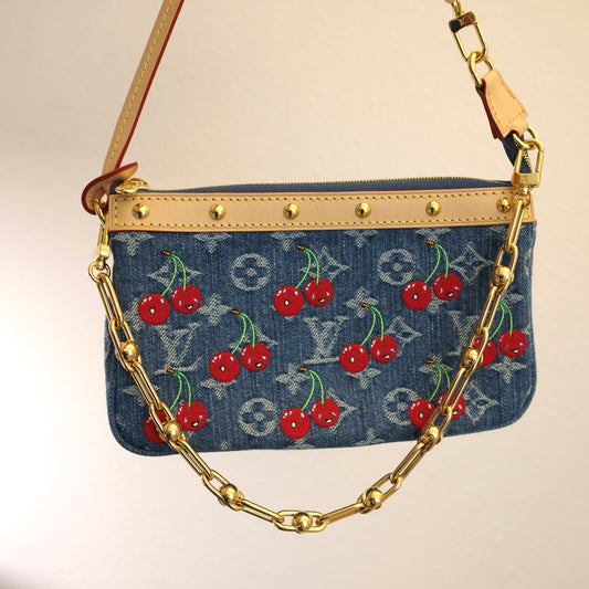 LOUIS VUITTON LV x TM Murakami Denim Cerises Cherry Pochette Accessoires 25th Anniversary Edition