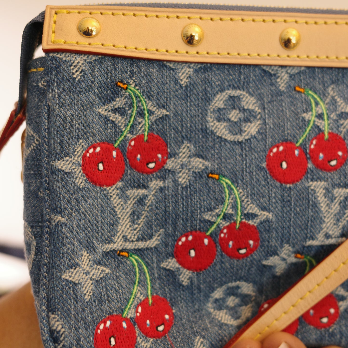 LOUIS VUITTON LV x TM Murakami Denim Cerises Cherry Pochette Accessoires 25th Anniversary Edition