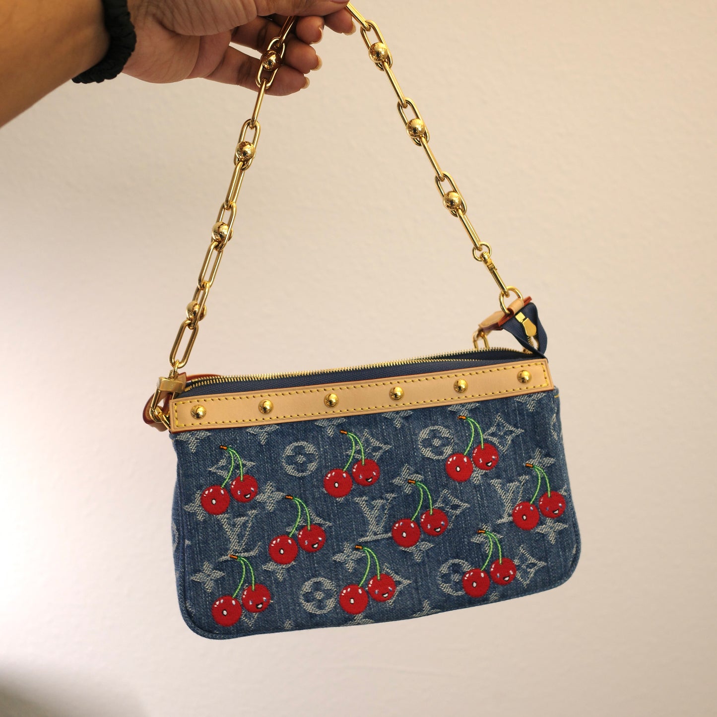 LOUIS VUITTON LV x TM Murakami Denim Cerises Cherry Pochette Accessoires 25th Anniversary Edition