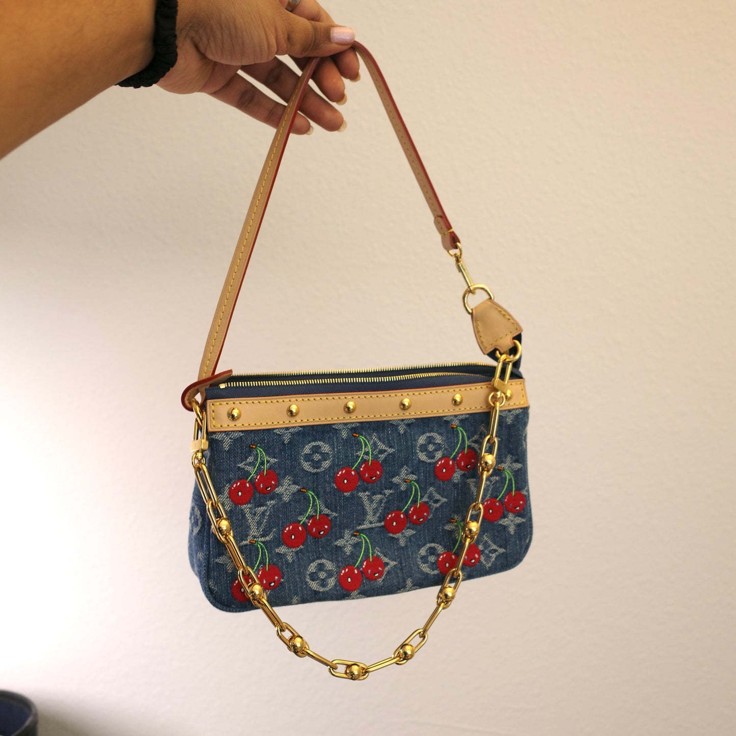 LOUIS VUITTON LV x TM Murakami Denim Cerises Cherry Pochette Accessoires 25th Anniversary Edition