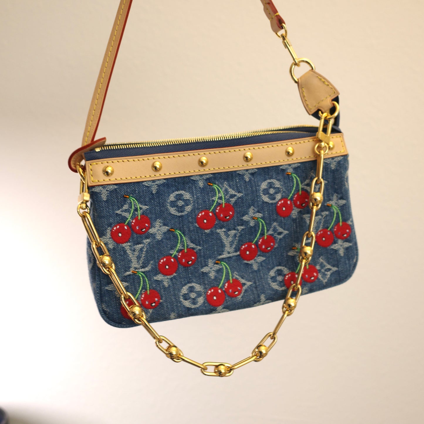 LOUIS VUITTON LV x TM Murakami Denim Cerises Cherry Pochette Accessoires 25th Anniversary Edition