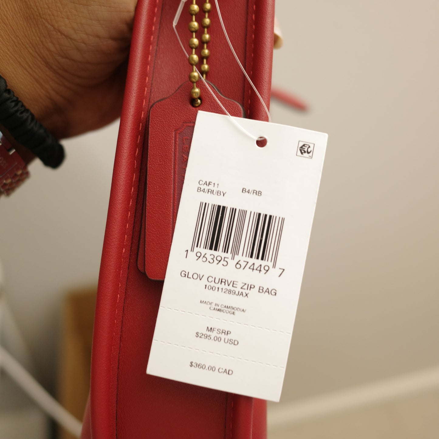 COACH The Curve Zip Shoulder Tote Bag Red