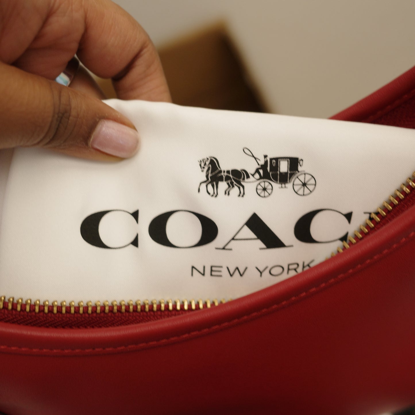 COACH The Curve Zip Shoulder Tote Bag Red
