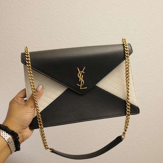 YSL SAINT LAURENT Gaby Cassandra Envelope Quilted Smooth Lambskin Shoulder Bag