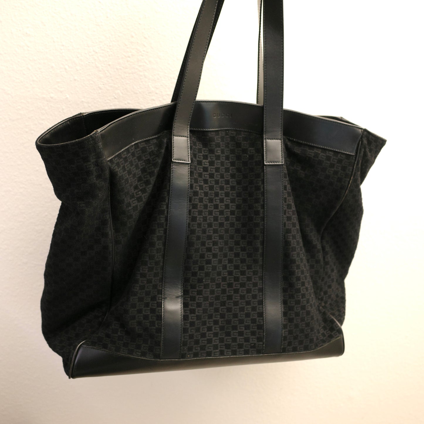GUCCI Large Square GG Shopping Tote Black Felt