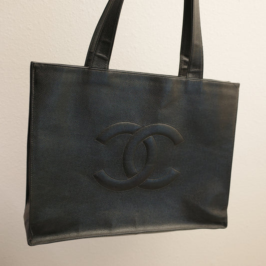 CHANEL Caviar CC Vintage Large Shoulder Tote Bag