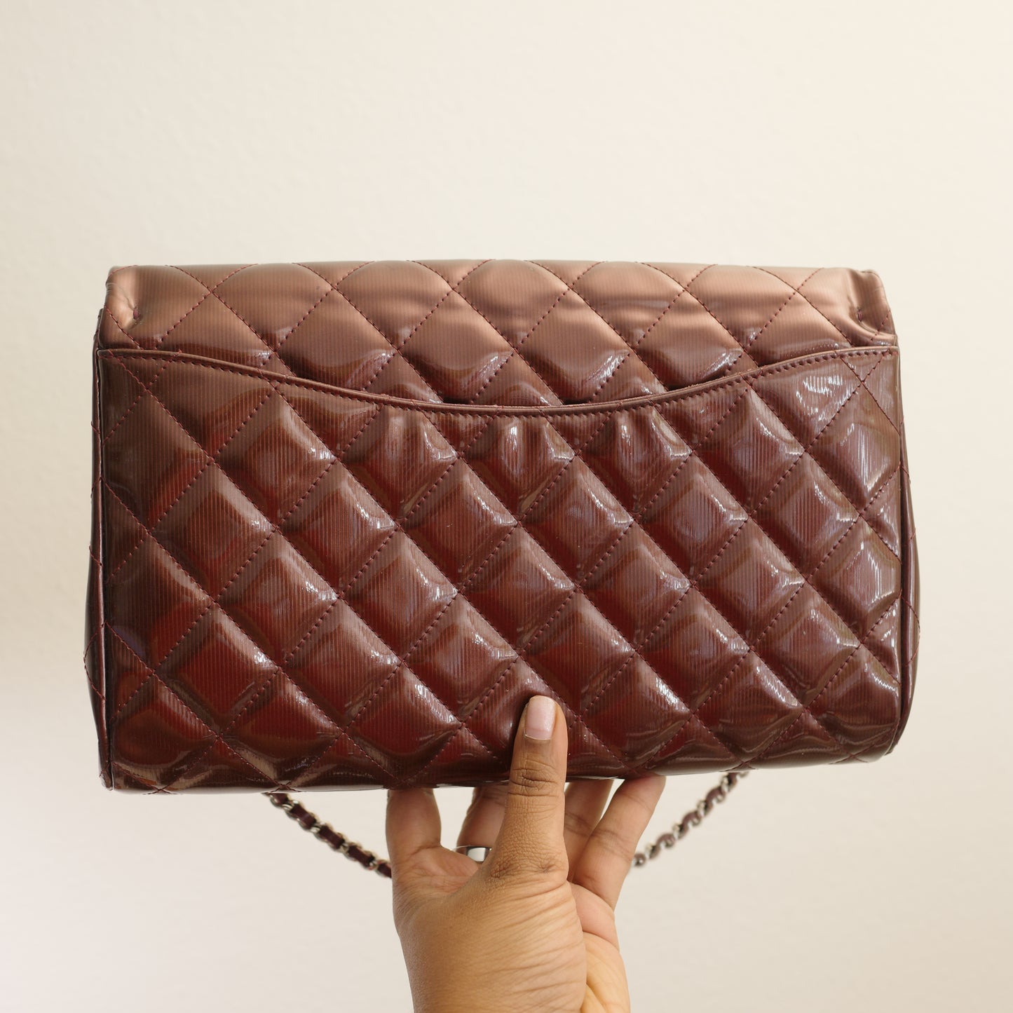 CHANEL Matelasse Patent Leather Chain Shoulder Bag Burgundy