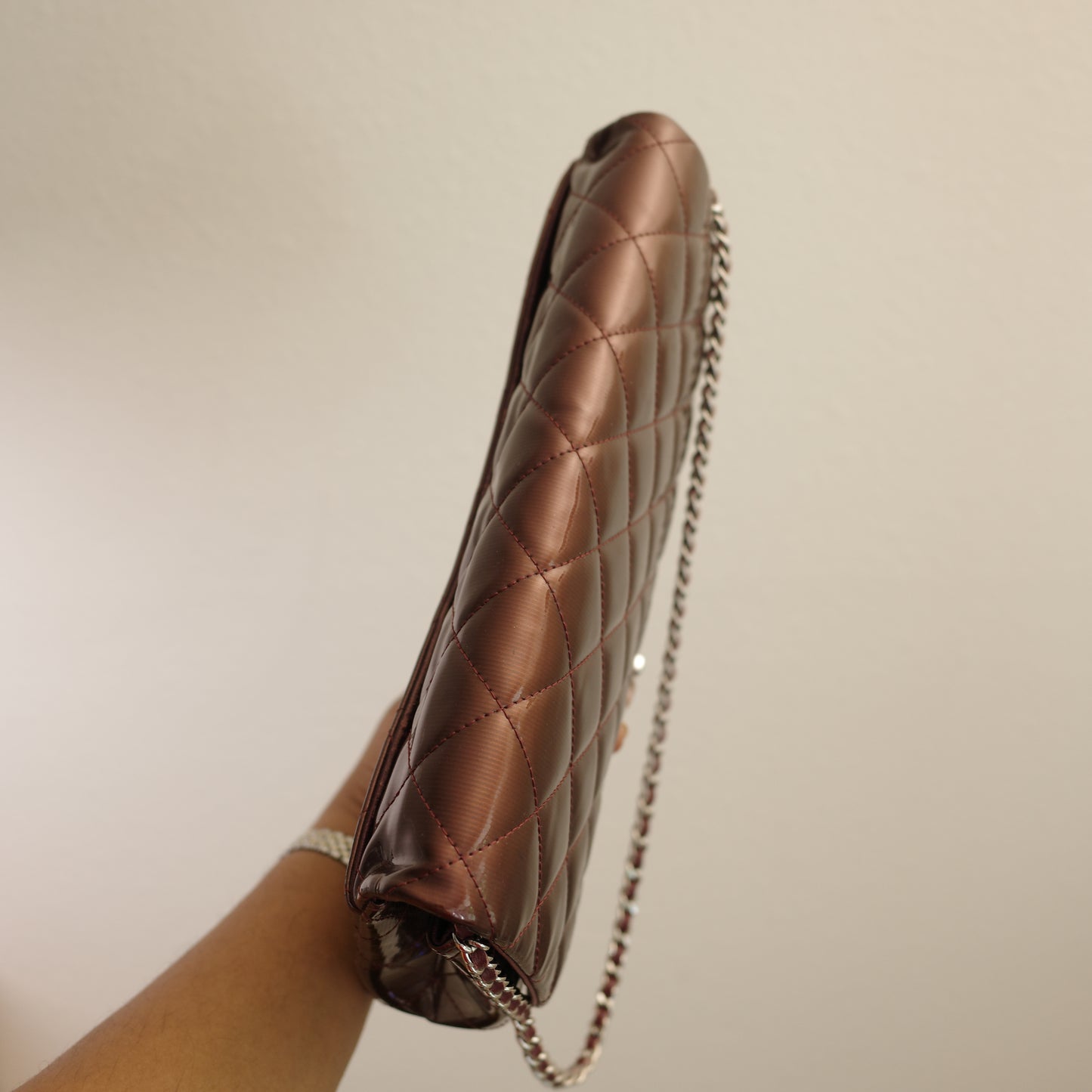 CHANEL Matelasse Patent Leather Chain Shoulder Bag Burgundy