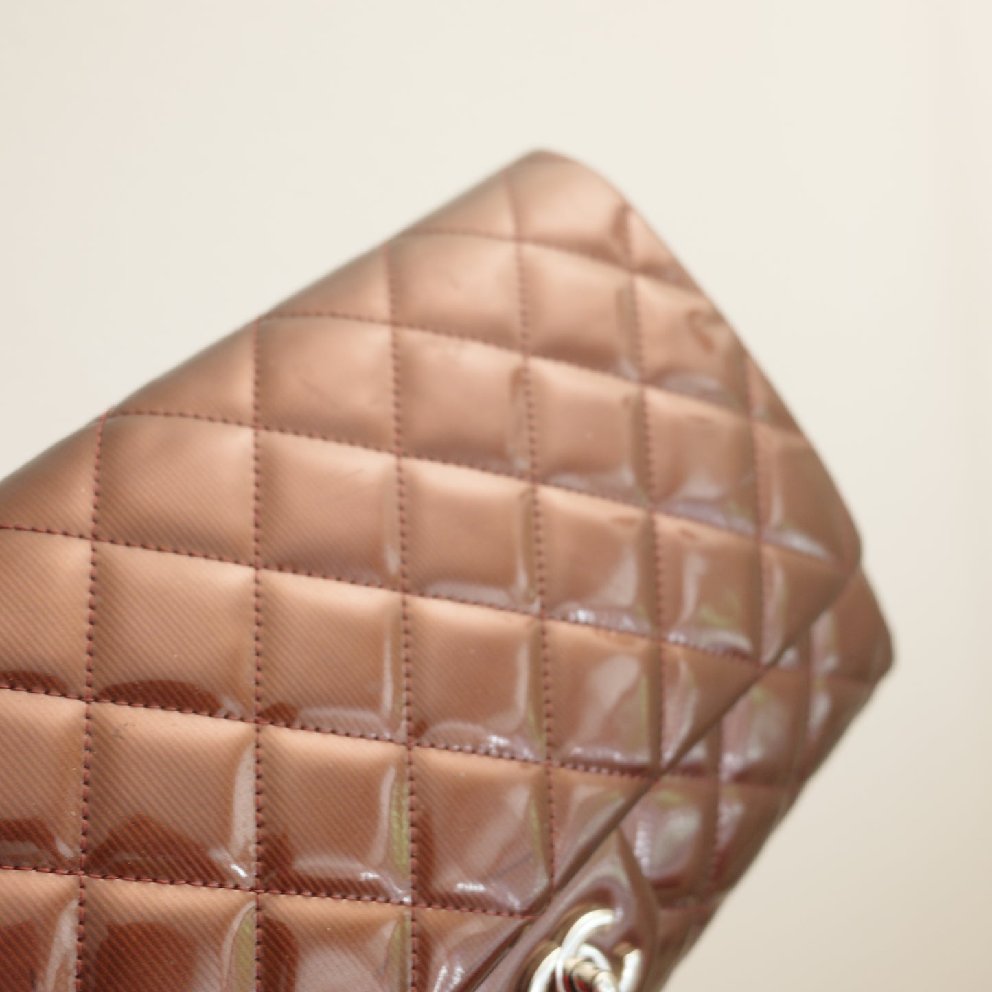 CHANEL Matelasse Patent Leather Chain Shoulder Bag Burgundy