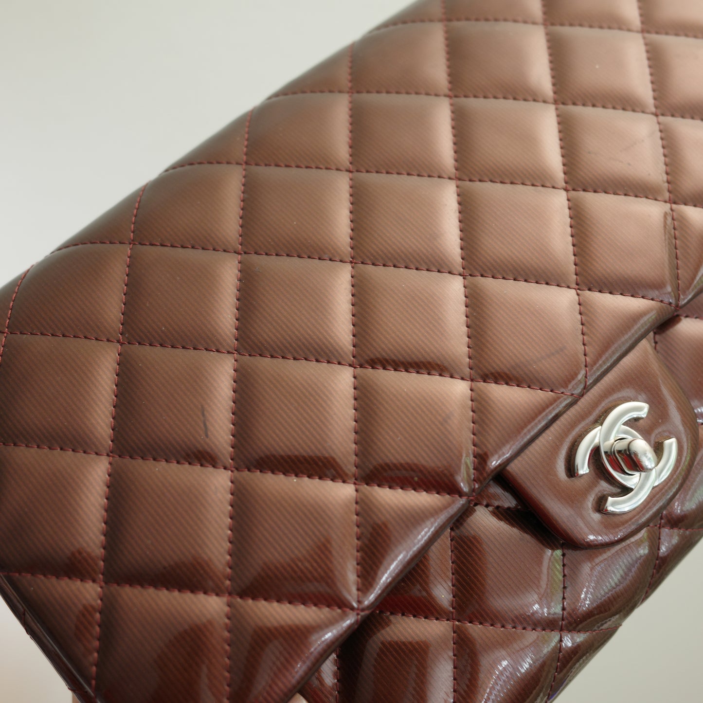 CHANEL Matelasse Patent Leather Chain Shoulder Bag Burgundy