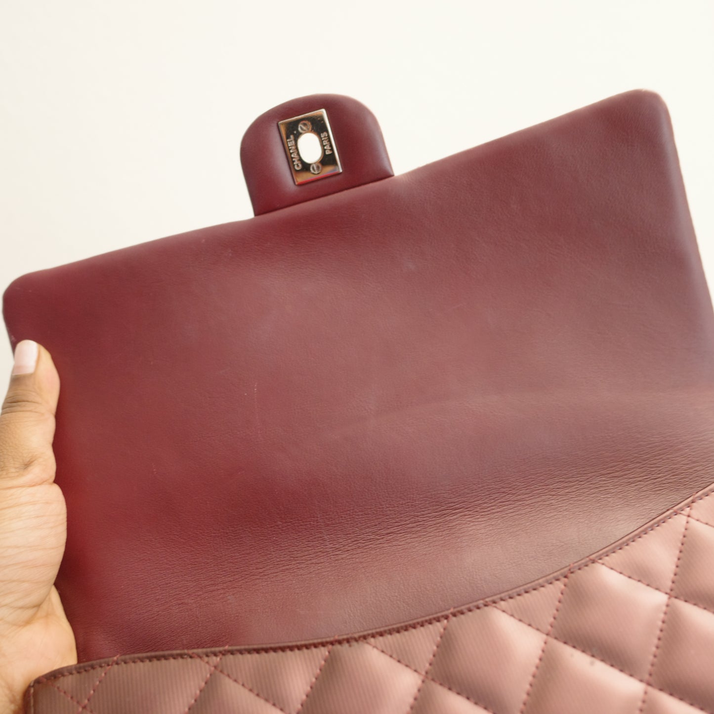CHANEL Matelasse Patent Leather Chain Shoulder Bag Burgundy