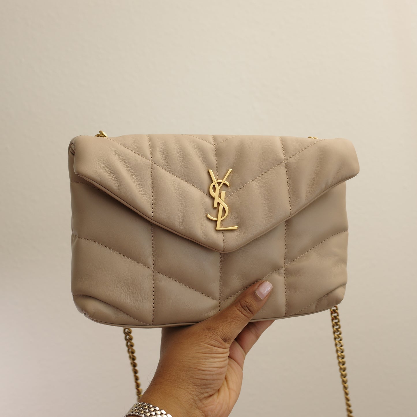 YSL Saint Laurent Small Puffer Bag Beige Lambskin