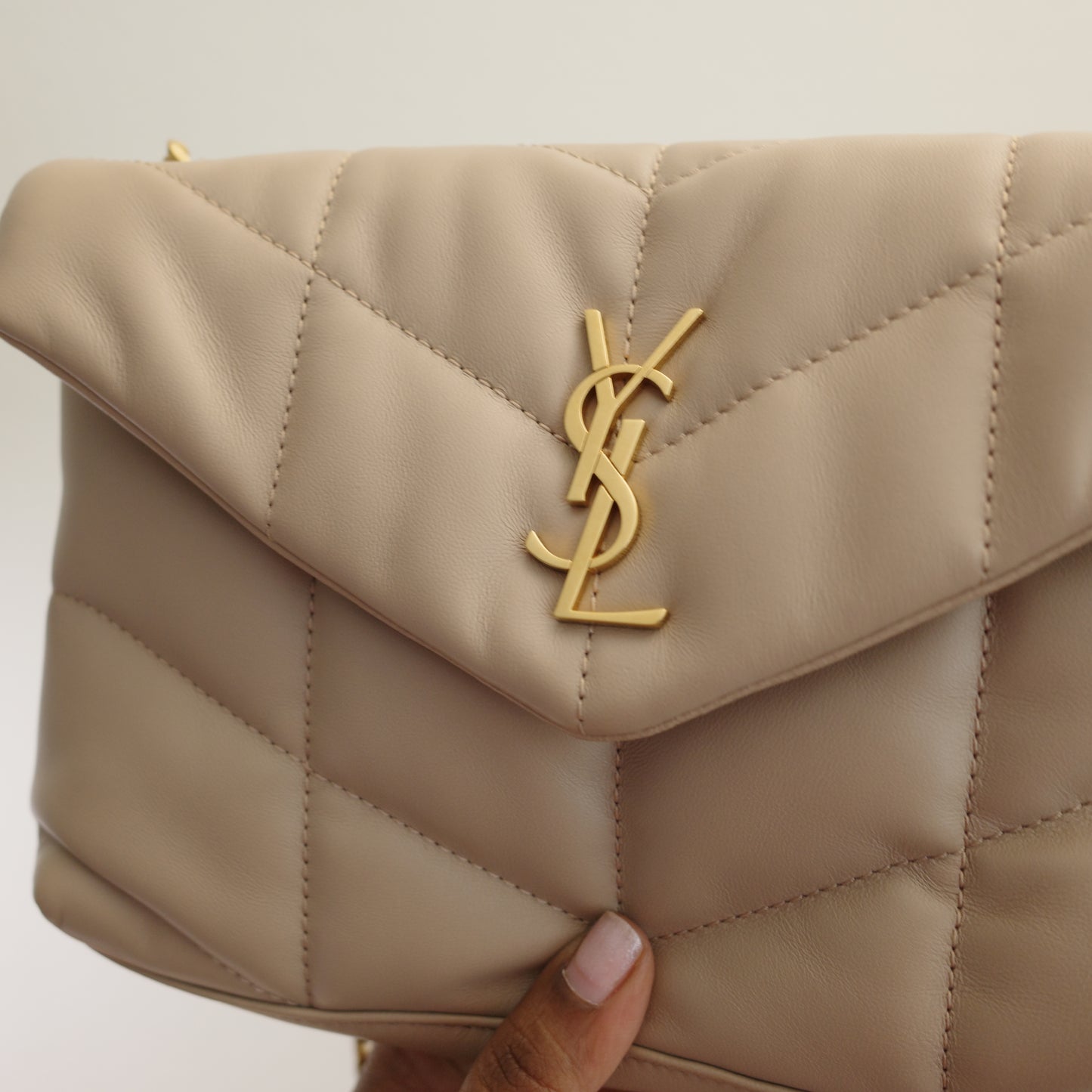 YSL Saint Laurent Small Puffer Bag Beige Lambskin