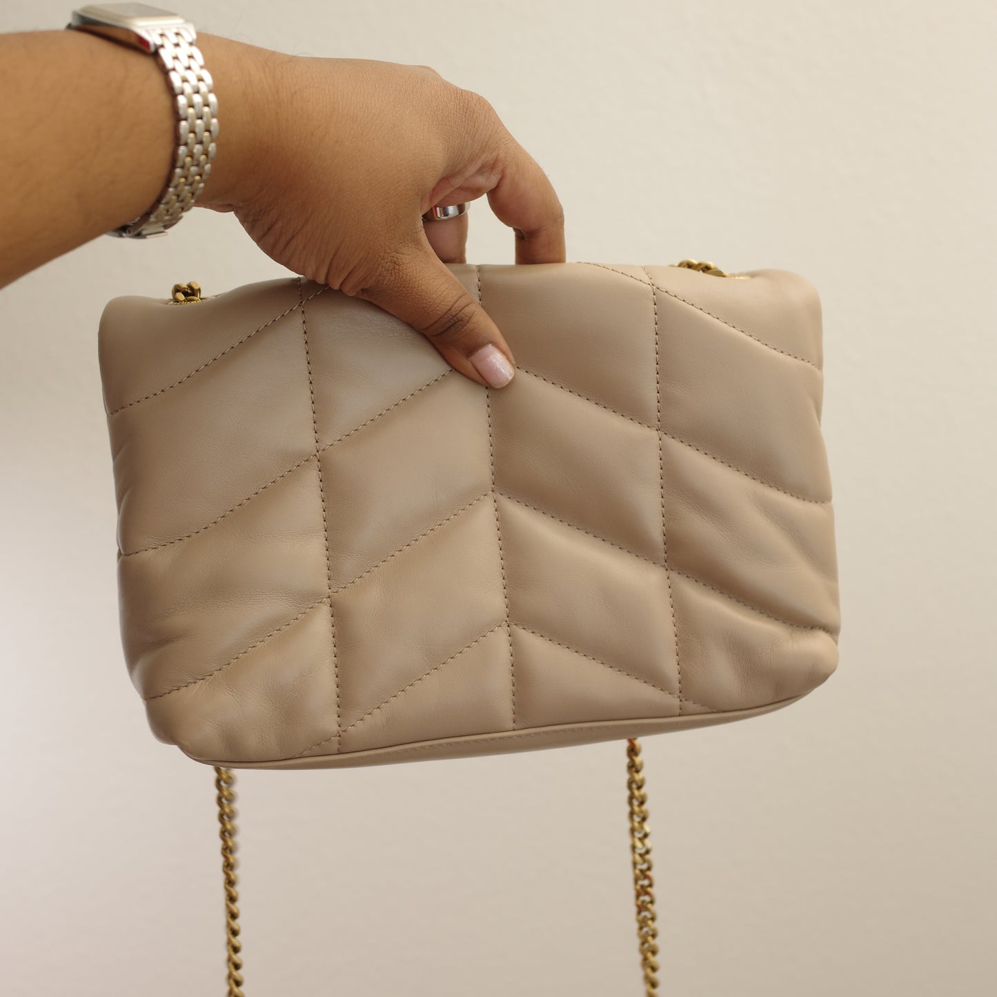 YSL Saint Laurent Small Puffer Bag Beige Lambskin