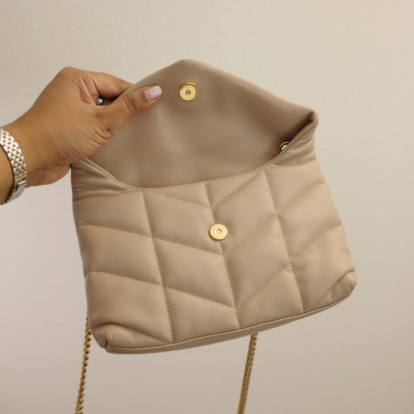 YSL Saint Laurent Small Puffer Bag Beige Lambskin