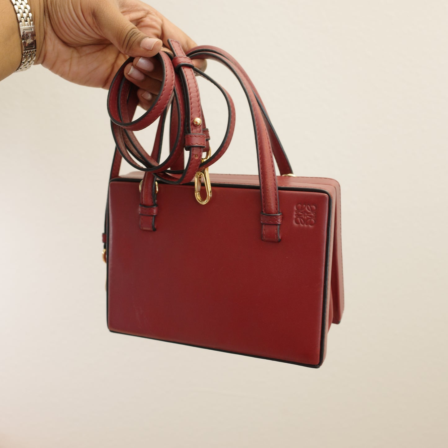 LOEWE Postal Shoulder Bag Burgundy Leather 2-Way