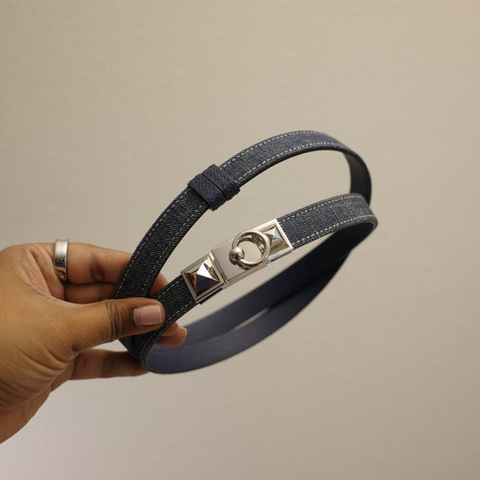 HERMES Denim Epson Rivale Kelly 18 Belt