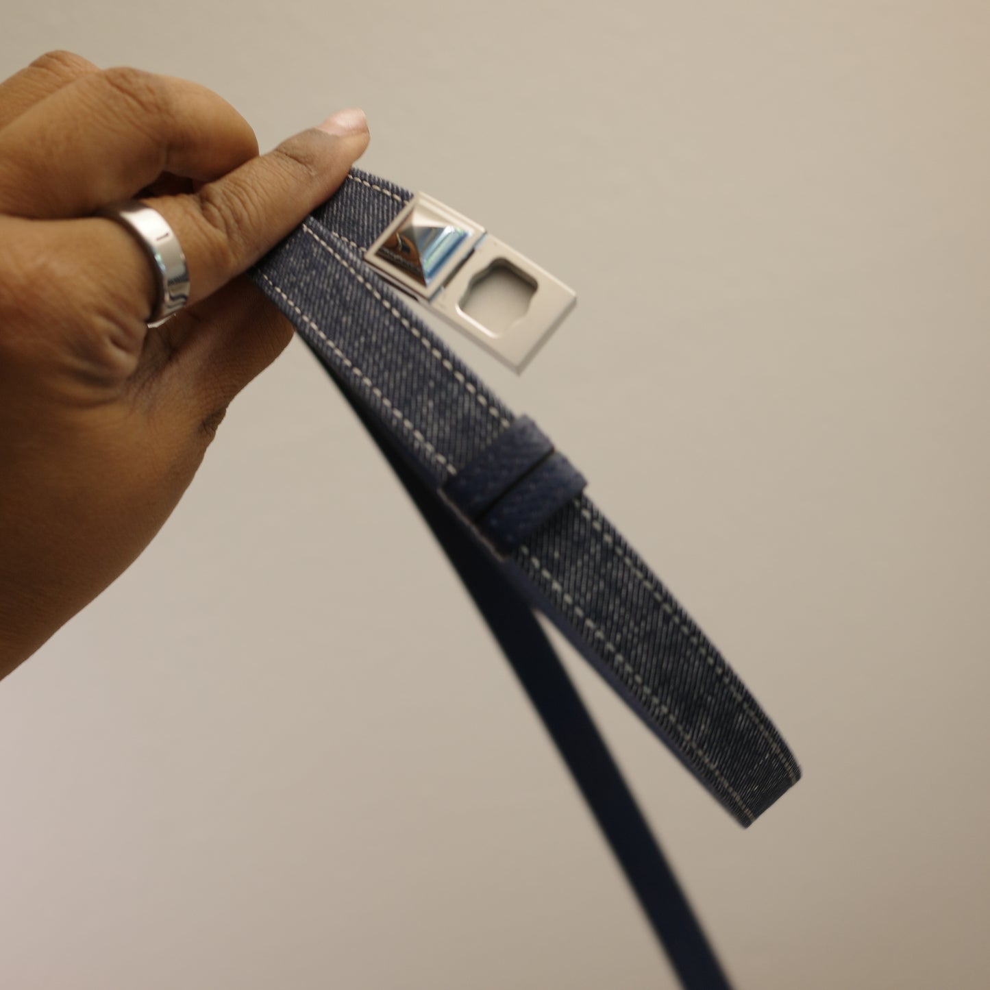 HERMES Denim Epson Rivale Kelly 18 Belt