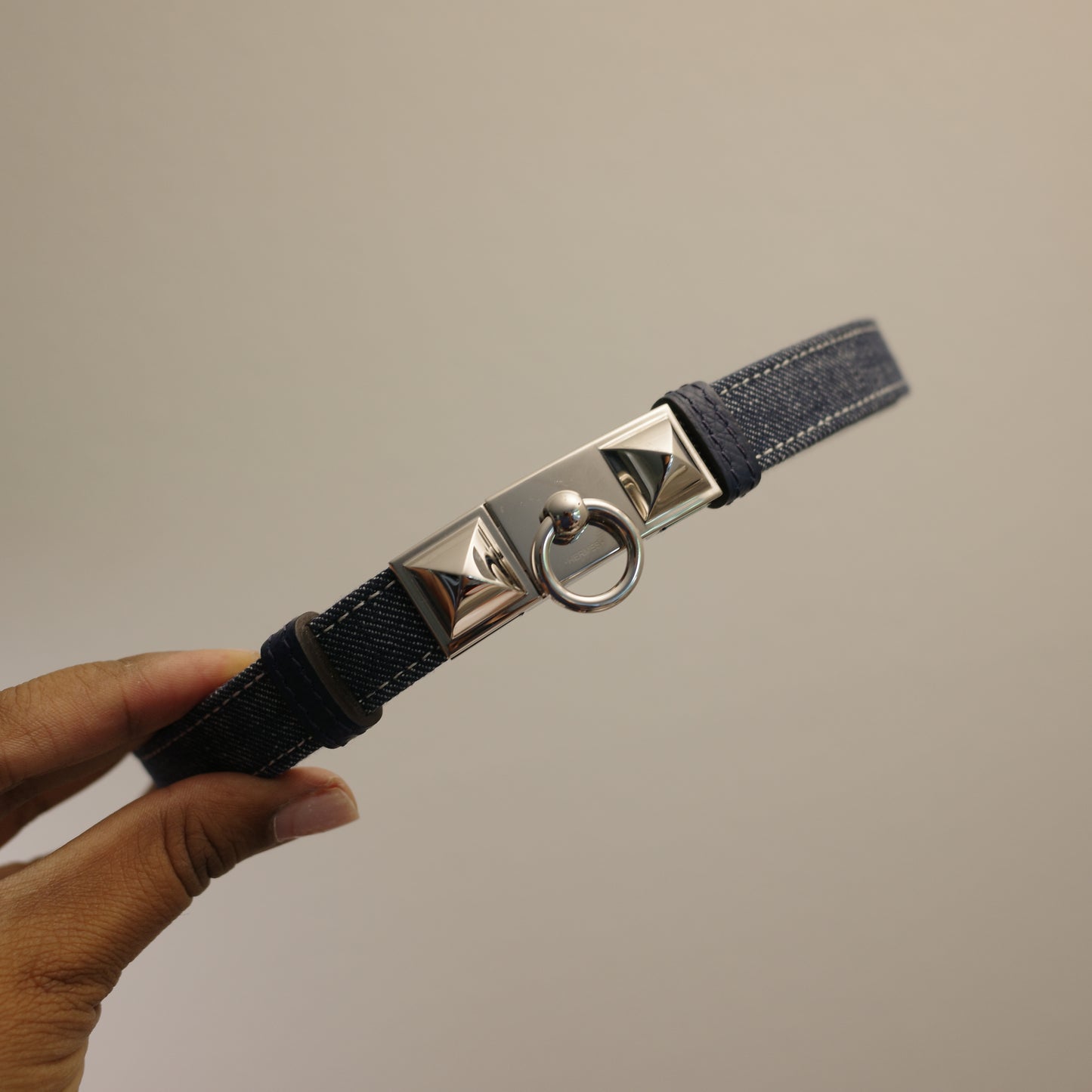 HERMES Denim Epson Rivale Kelly 18 Belt