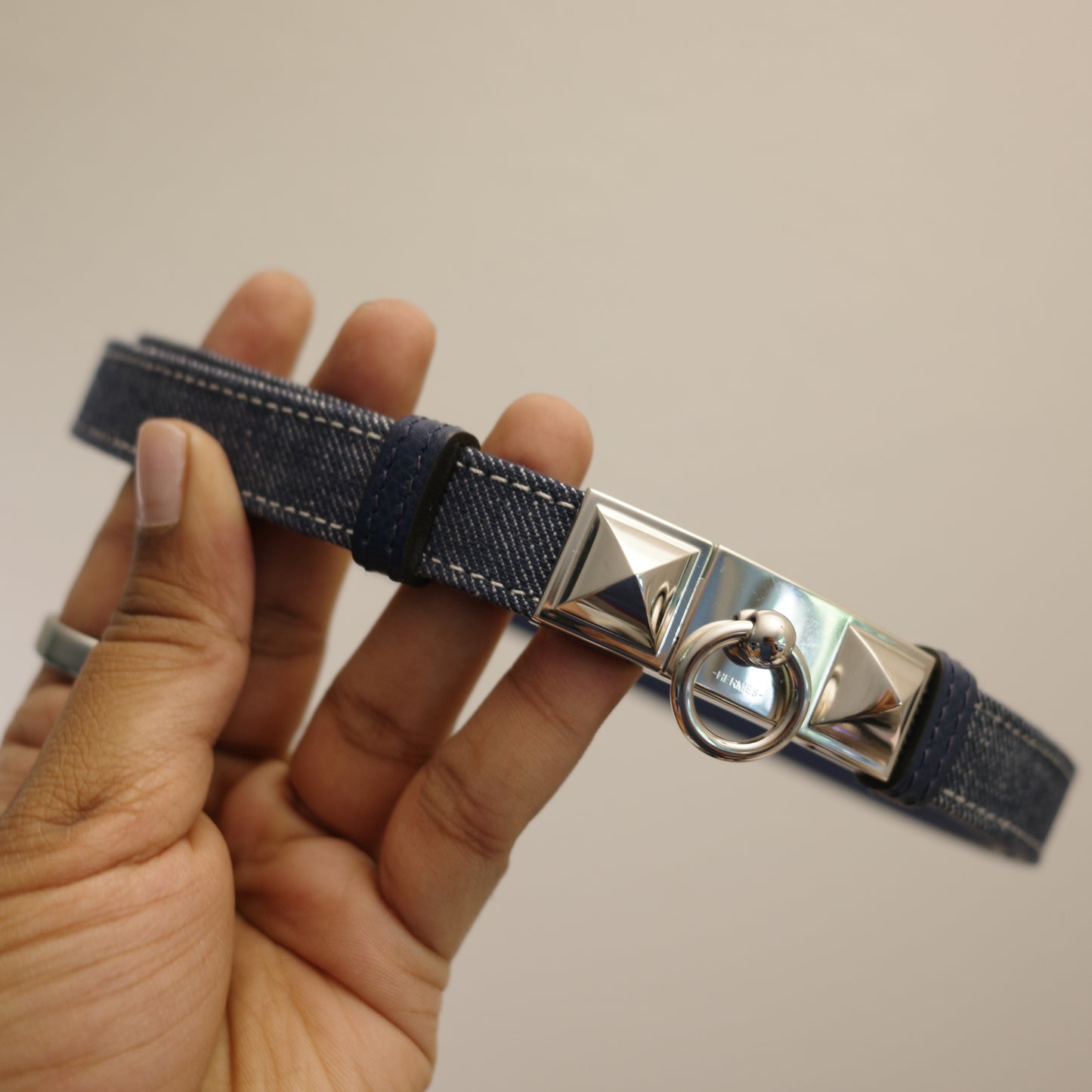 HERMES Denim Epson Rivale Kelly 18 Belt