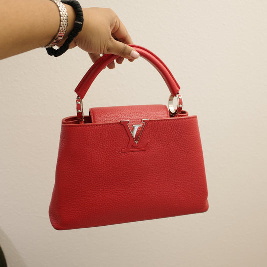 LOUIS VUITTON Red Taurillon Capucines BB