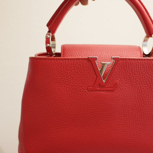 LOUIS VUITTON Red Taurillon Capucines BB