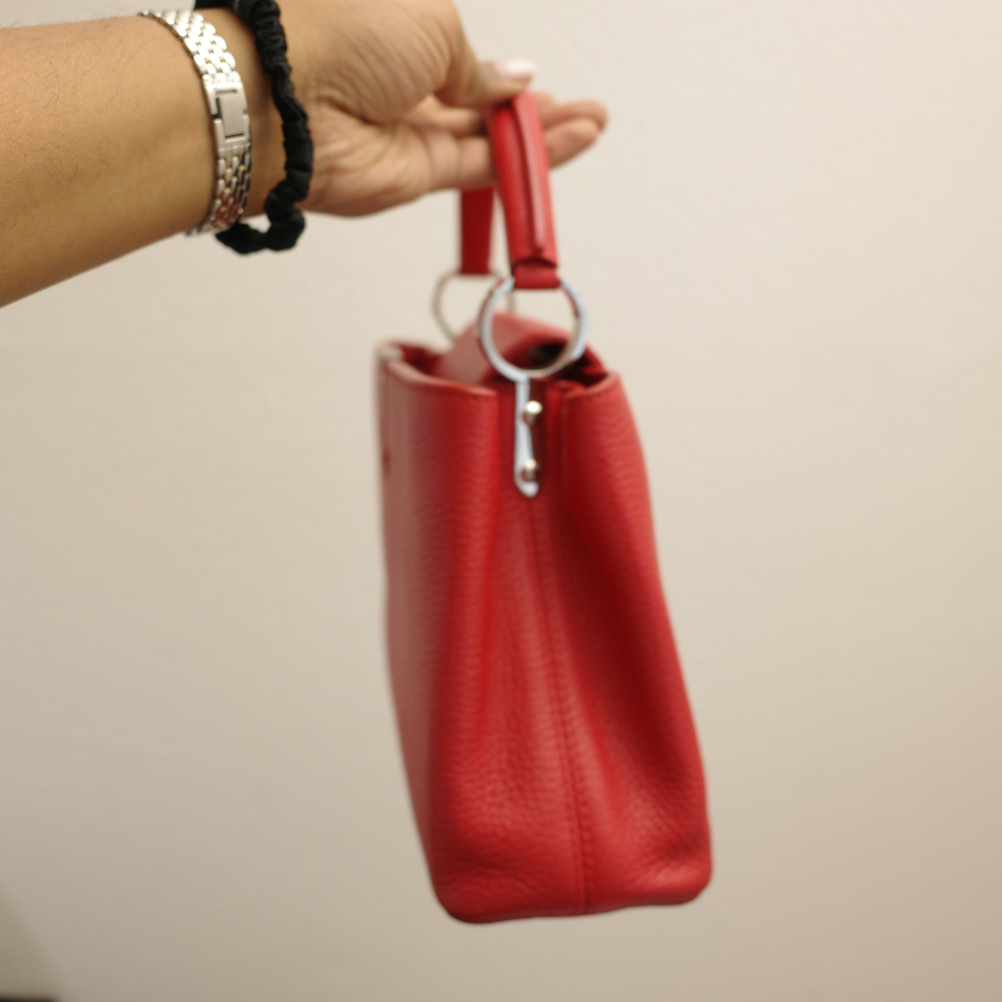 LOUIS VUITTON Red Taurillon Capucines BB