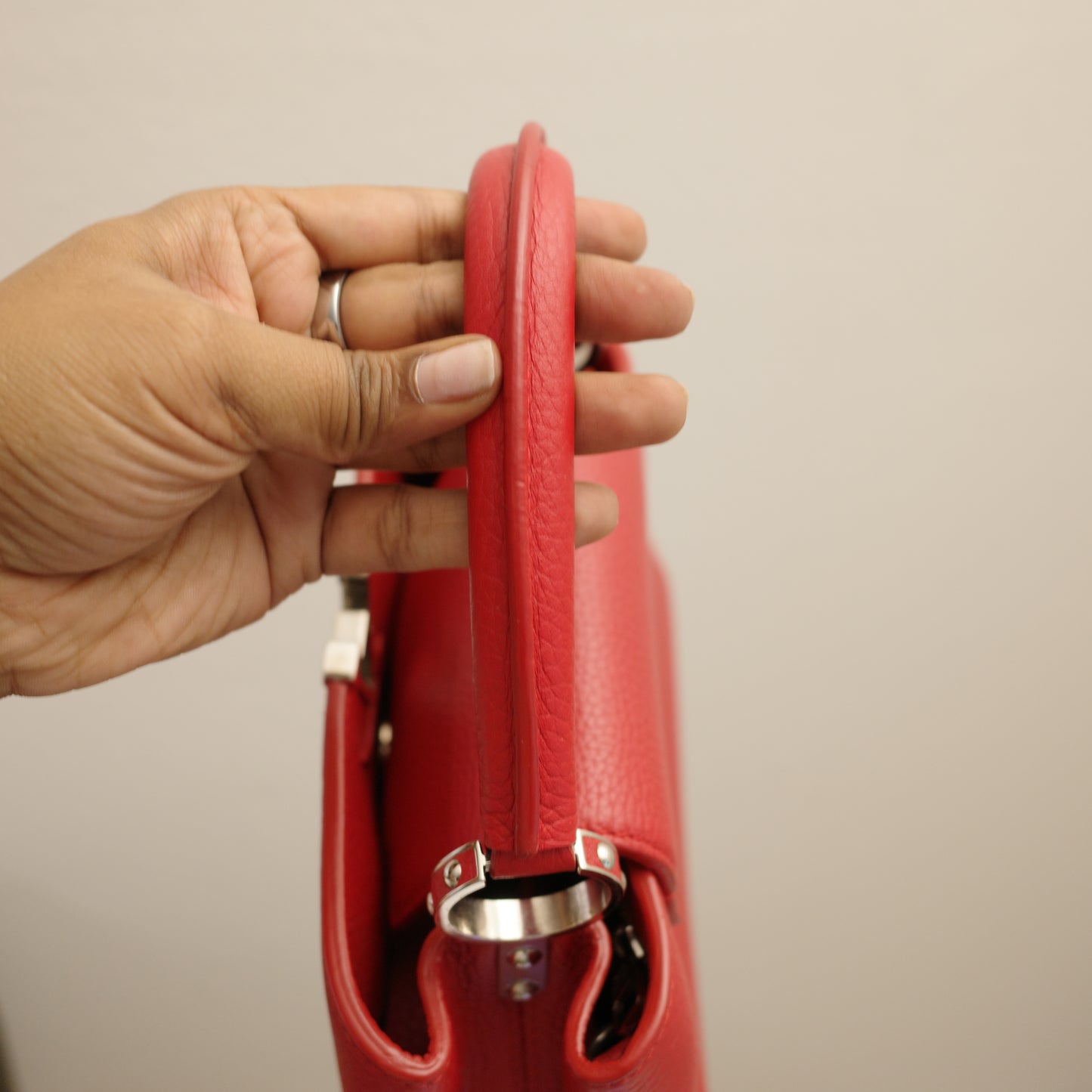LOUIS VUITTON Red Taurillon Capucines BB