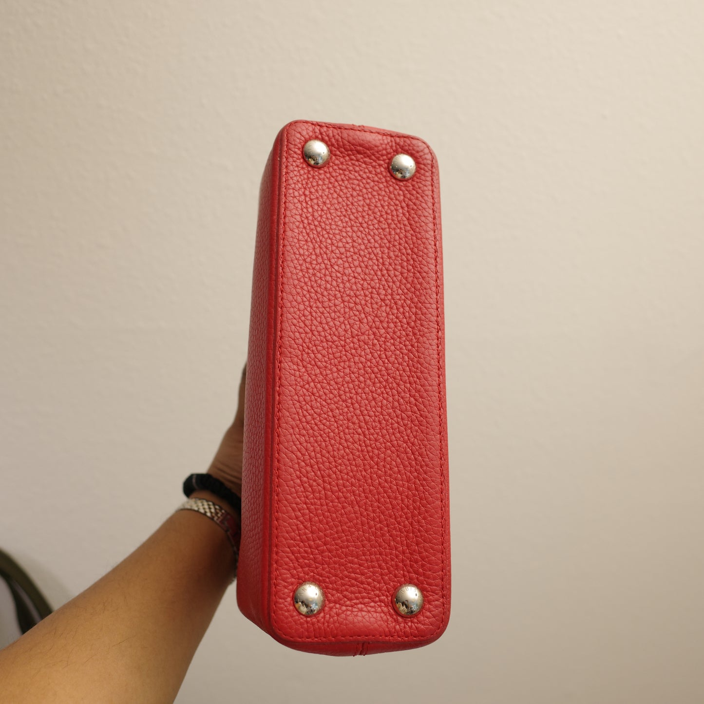 LOUIS VUITTON Red Taurillon Capucines BB